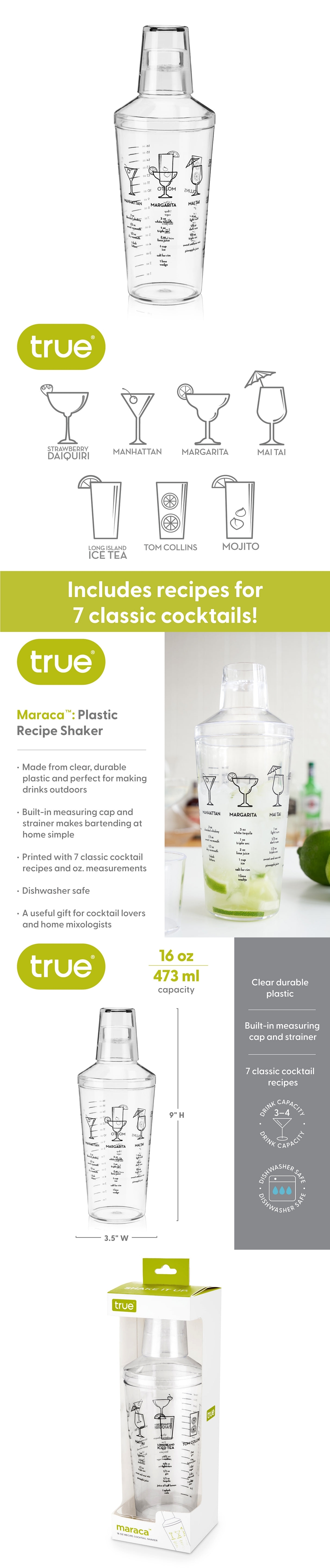 "Maraca" 7-Recipe Cocktail Shaker in Clear Plastic by True