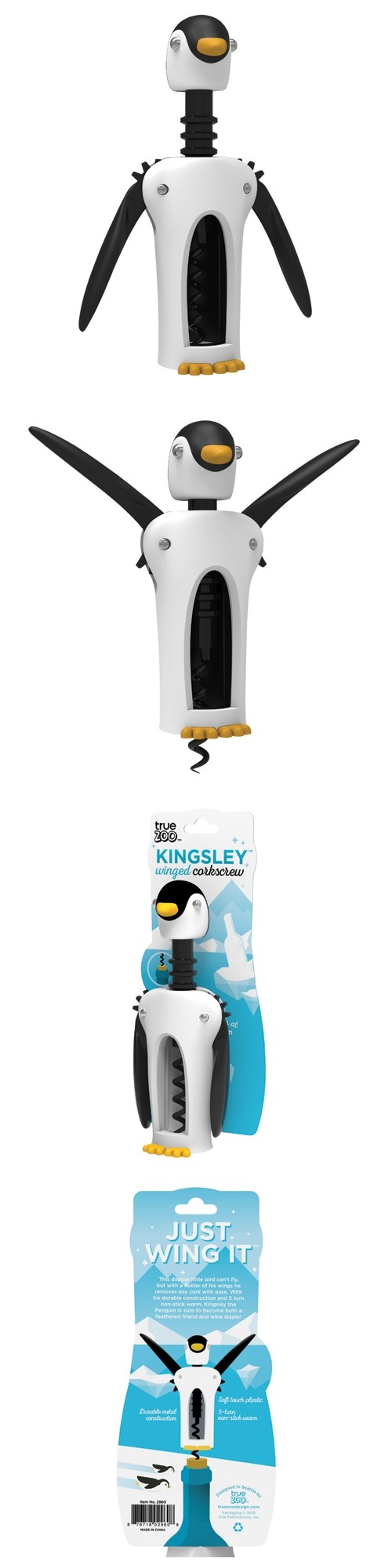 Kingsley the Penguin "Just Wing It" Winged Corkscrew