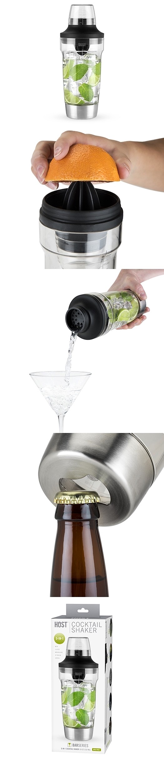 5-in-1 Cocktail Shaker/Juicer/Strainer/Bottle Opener/Jigger by HOST