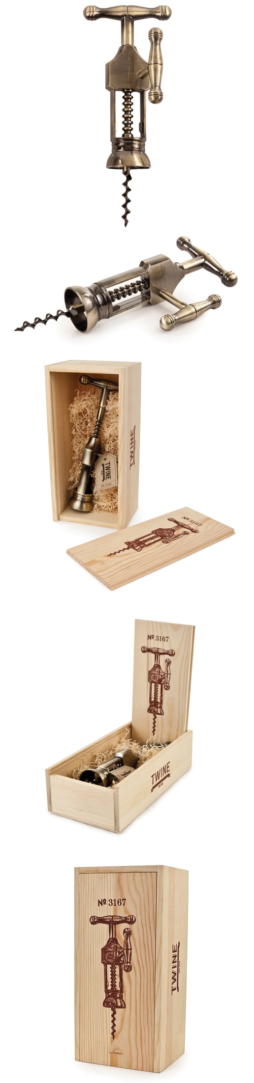 Chateau Antique Gold-Finish Corkscrew in Wood Box by Twine