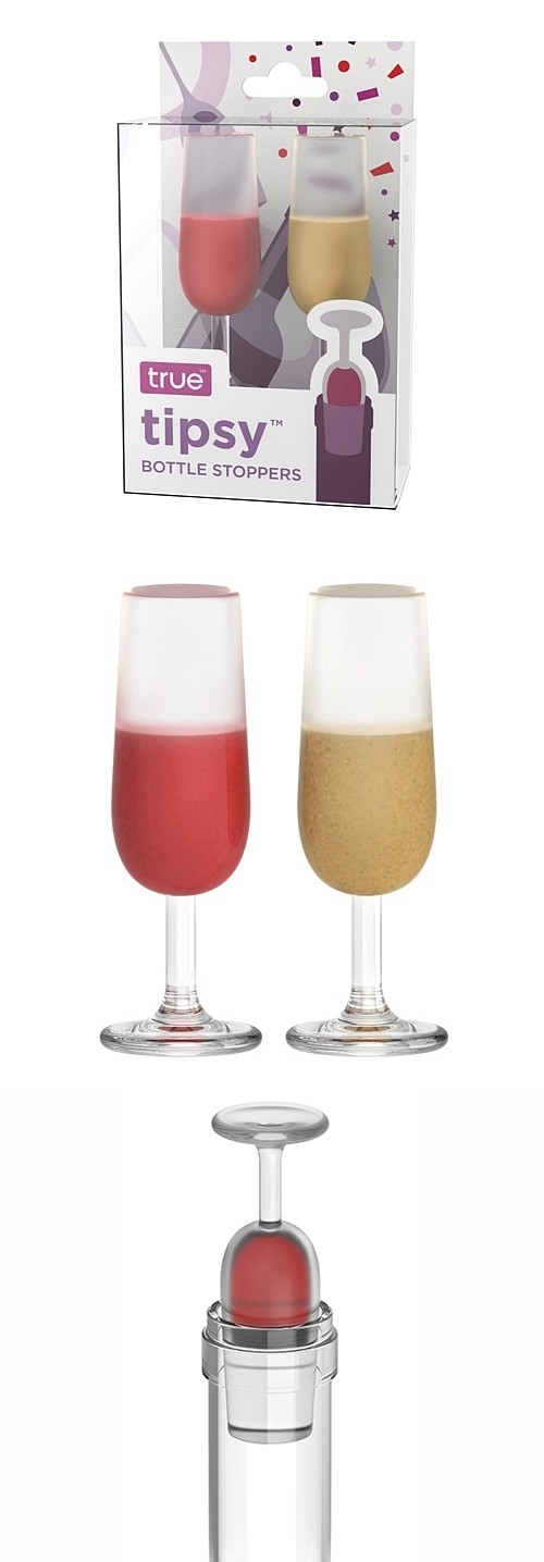 Tipsy Wine Glass Shaped Bottle Stoppers by True (Set of 2)