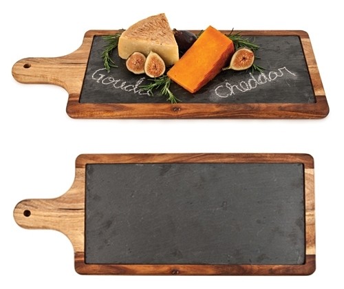 Rustic Farmhouse Slate and Wood Paddle Serving Board by Twine