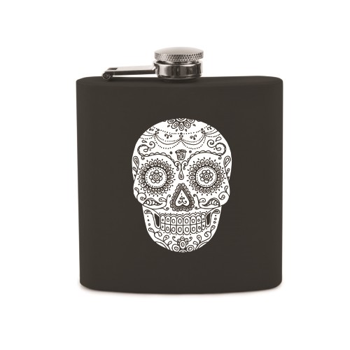 Black Dia De Los Muertos Sugar Skull Design Soft-Touch Flask by True