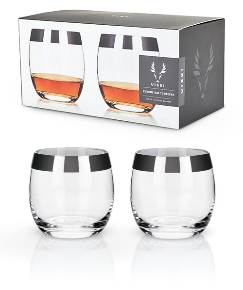 Irving Chrome Rim Lead-Free Crystal Tumblers by VISKI (Set of 2)