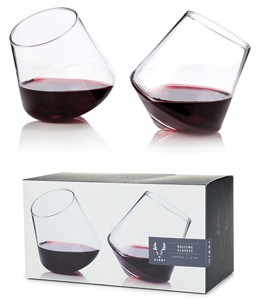Raye Collection Lead-Free Crystal Rolling Glasses by VISKI (Set of 2)