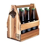 Acacia-Wood Beer Caddy with Built-in Bottle Opener by Foster & Rye