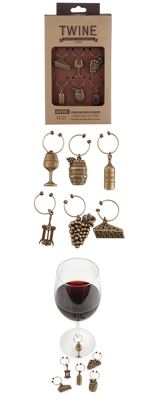 Grapevine Vineyard Wine-Themed Charms by Twine (Set of 6)