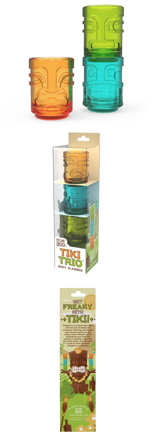 Tiki Trio Stacked Shot Glasses by TrueZOO (Set of 3 Assorted Colors)