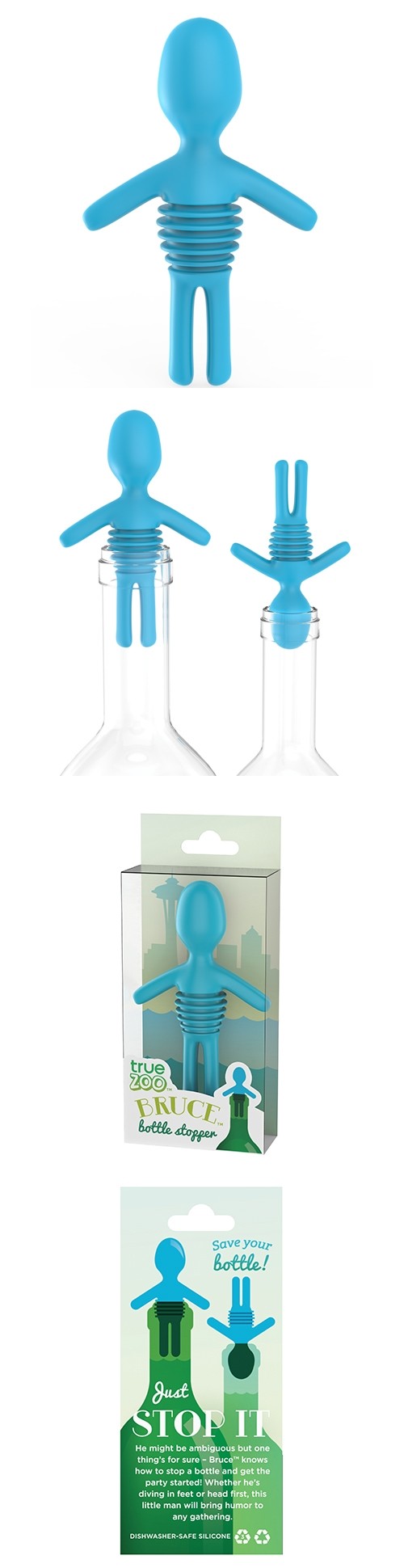 Bruce Silicone Bottle Stopper in Blue by TrueZOO