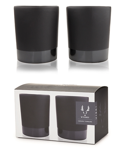 Matte Jet Black Stoneware Lowball Tumblers by Viski (Set of 2)