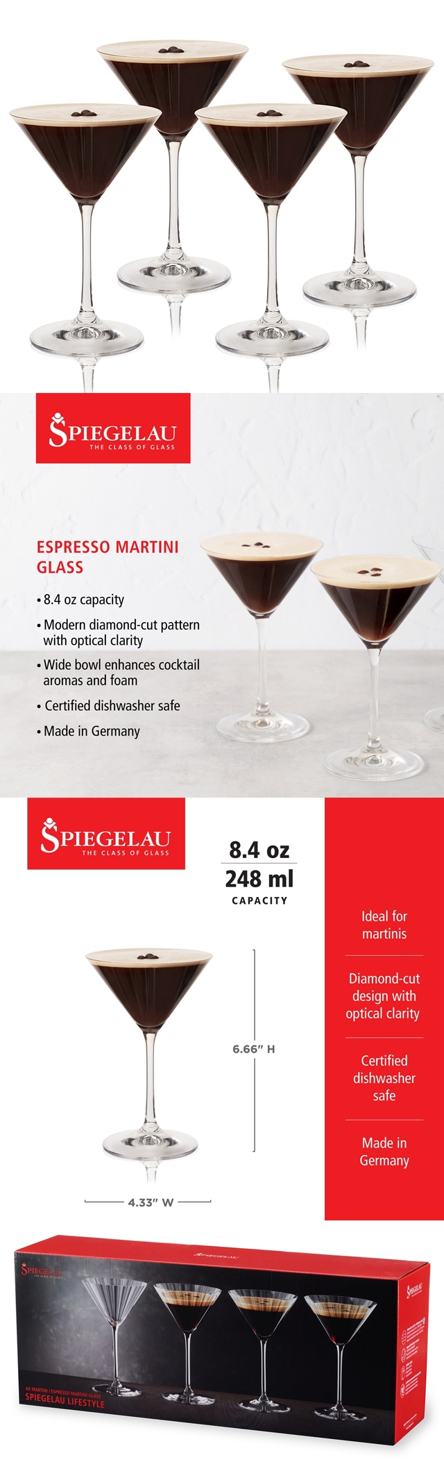 Spiegelau Diamond-Cut Pattern Crystal Espresso Martini Glasses (Set of 4)