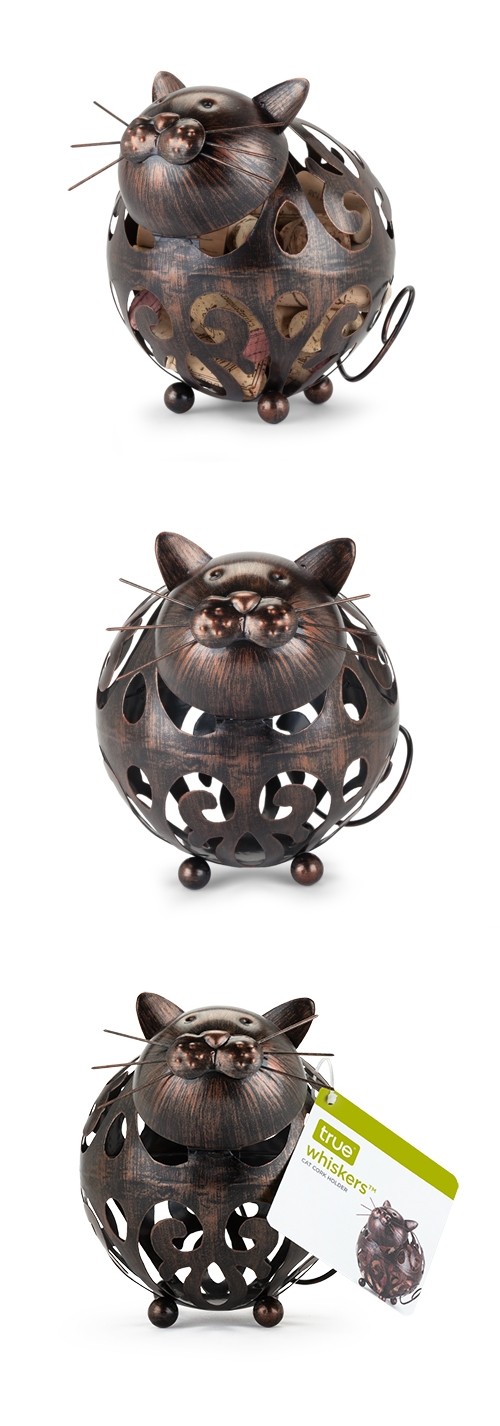Whiskers Bronze-Finish-Metal Cat Cork Holder by True