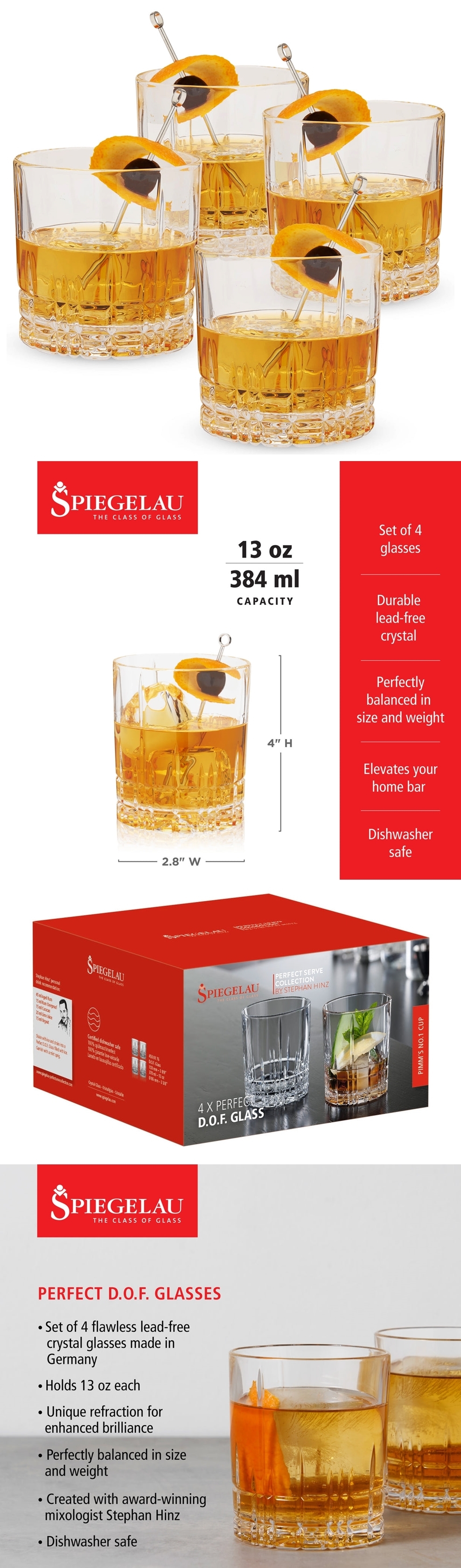 Spiegelau Perfect Serve 13oz Double Old-Fashioned (DOF) Glasses (Set of 4)