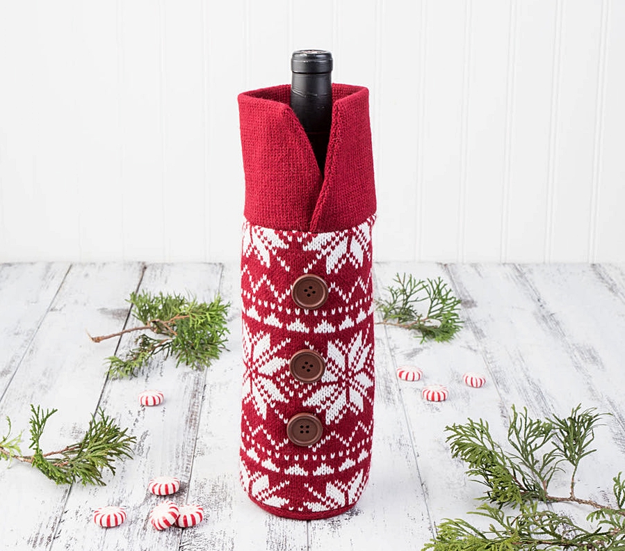 Rustic Holiday Snowflake Motif Red Wool Wine Sweater by Twine