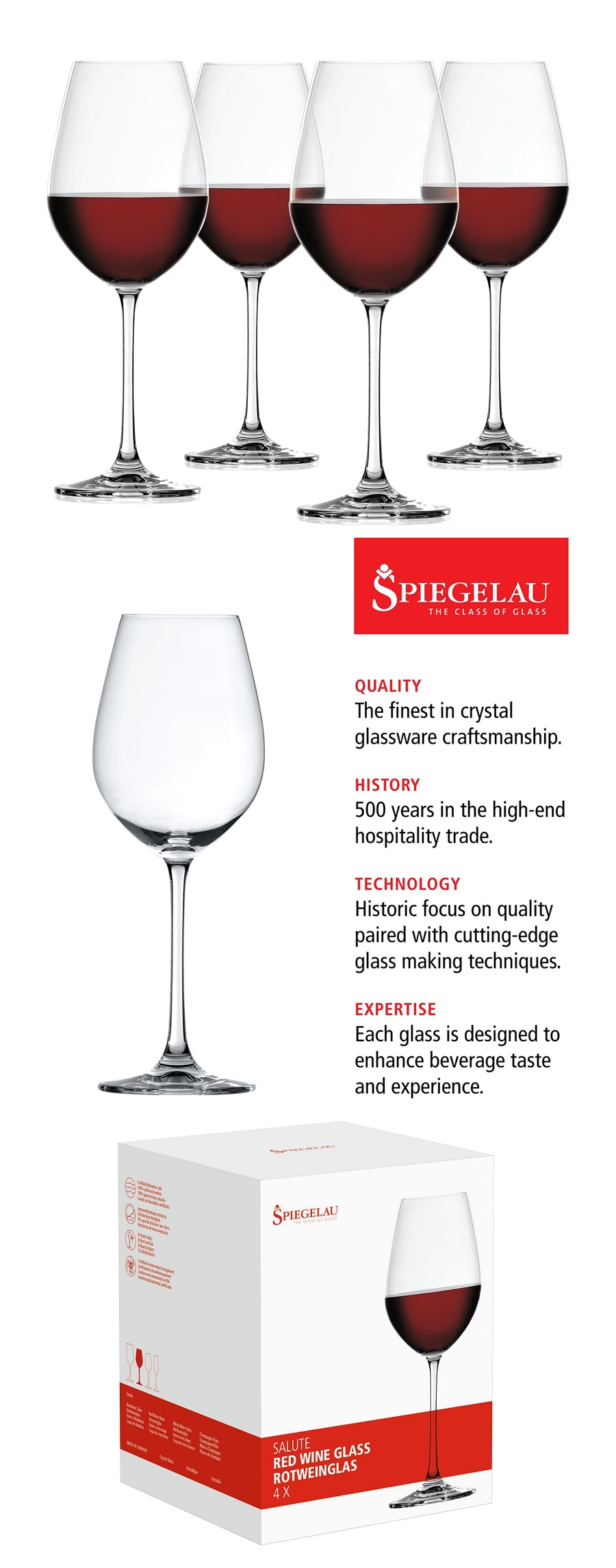 Spiegelau "Salute" Style 19.4 oz Stemmed Red Wine Glasses (Set of 4)