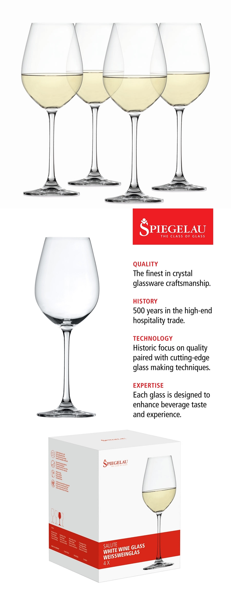 Spiegelau "Salute" Style 16.4 oz Stemmed White Wine Glasses (Set of 4)