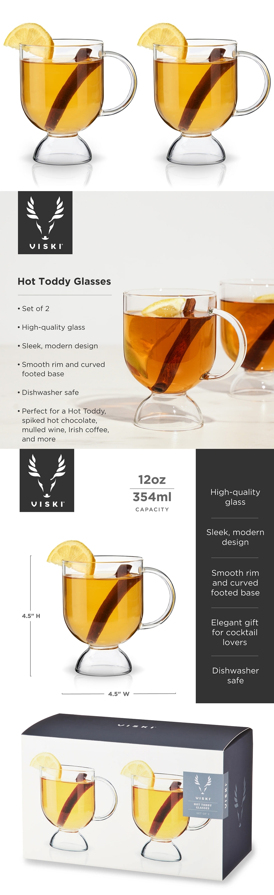 Raye Sleek and Modern Design 12oz Hot Toddy Glasses by VISKI (Set of 2)