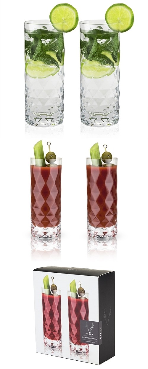 Raye: Gem Faceted Crystal Highball Glasses by VISKI (Set of 2)