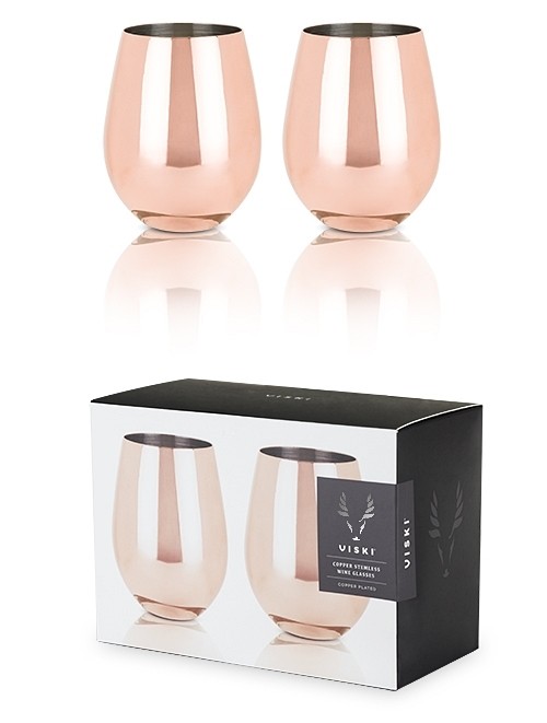 Summit Copper Stemless Wine Glasses by VISKI (Set of 2)