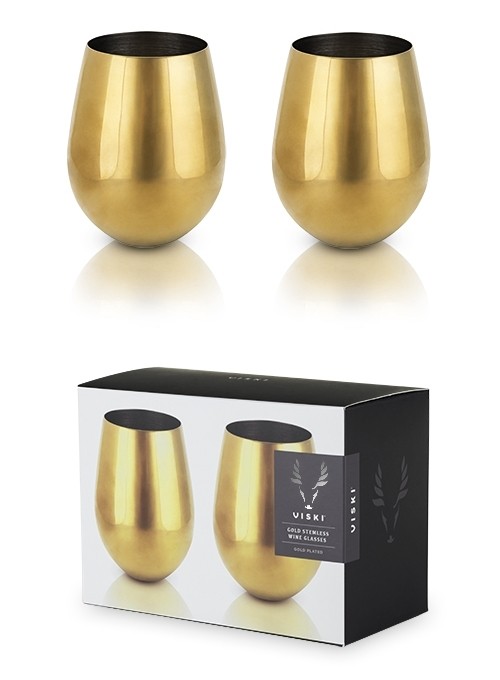 Belmont Collection Gold-Plated Stemless Wine Glasses by VISKI