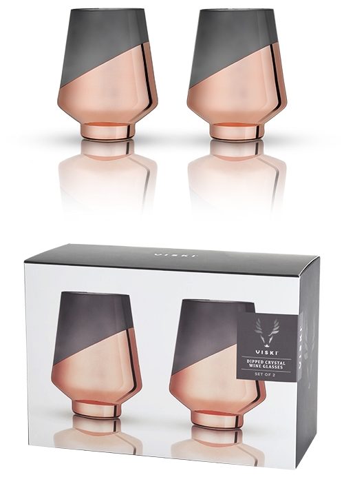 Raye: Polished-Copper-Dipped Crystal Wine Glasses by VISKI (Set of 2)