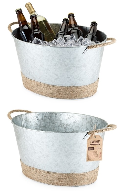 Seaside Collection Jute Rope Wrapped Galvanized Tub by Twine