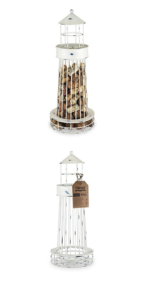 Seaside: Lighthouse Cork Holder with Weathered White Finish by Twine