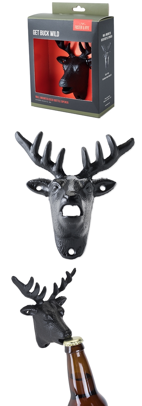 Cast Iron Wall-Mounted Deer Bottle Opener by Foster & Rye