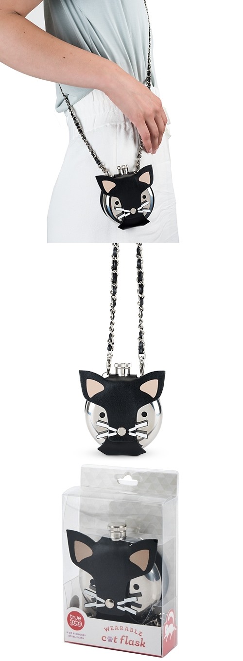 Wearable Cat Flask with Removable Faux-Leather Sleeve by TrueZOO
