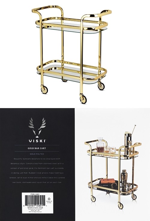 Belmont Collection Gold-Plated Dual-Handled Bar Cart by VISKI