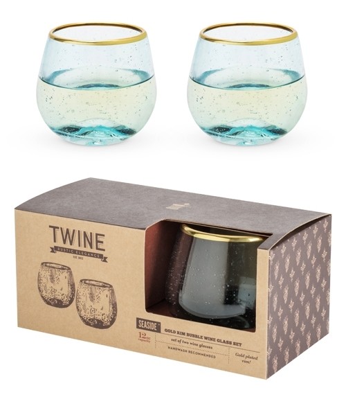 Twine Aqua Bubble Stemless Wine Glass Set