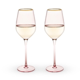 Gold-Rimmed Rose-Tinted Crystal 14oz White Wine Glasess by Twine (Set of 2)