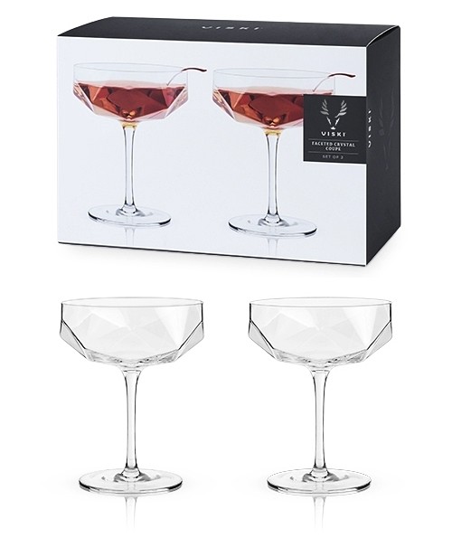 Raye: Faceted Crystal Coupe Glasses by VISKI (Set of 2)