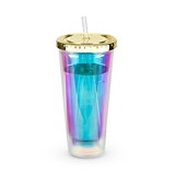 Iridescent Drink Tumbler with Straw and Gold Lid by Blush