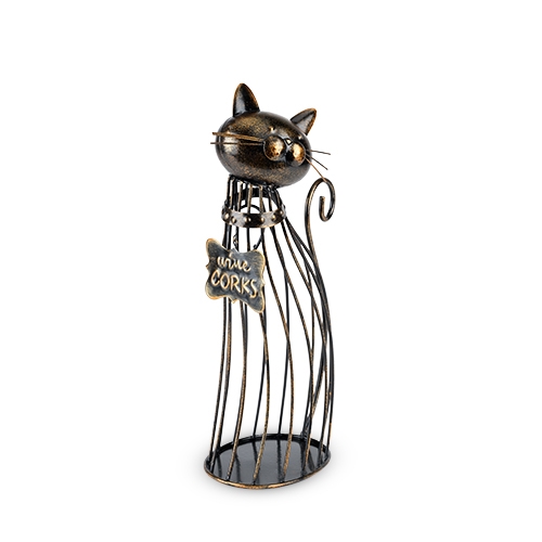 Bronze-Finish-Metal Cat Wine Cork Display by True