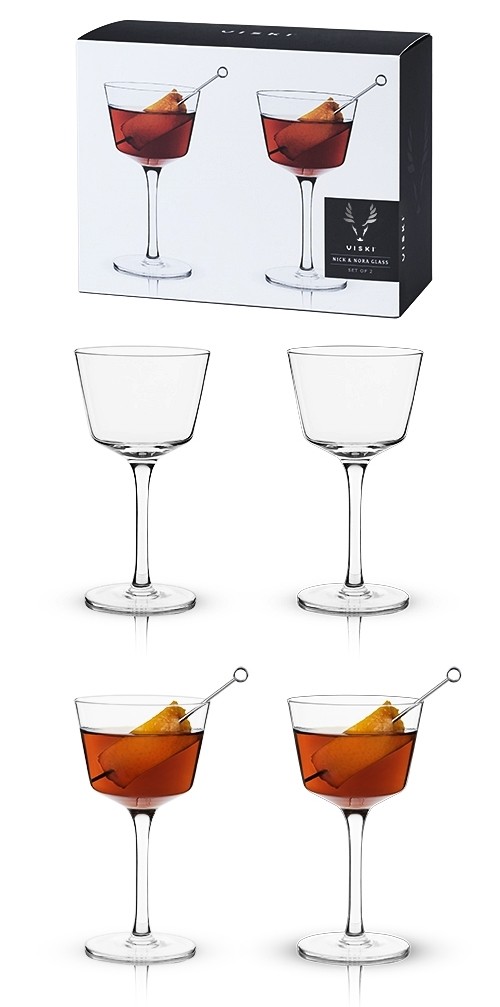 Viski Crystal Stemless Martini Glasses - Fun Cocktail Glasses