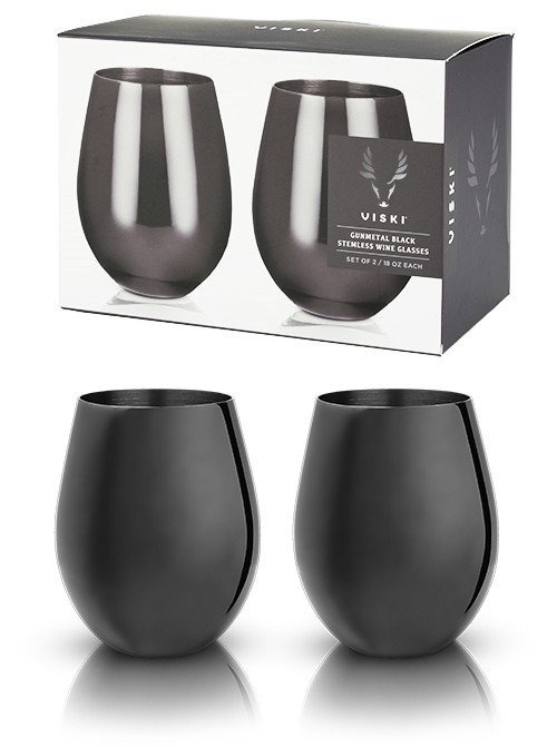 Warren: Gunmetal Black Stemless Wine Glasses by VISKI (Set of 2)