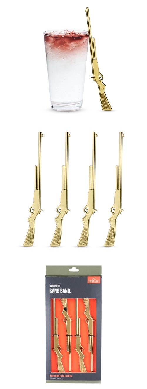 Gold-Plated Shotgun-Shaped 'Bang Bang' Stir Sticks by Foster & Rye