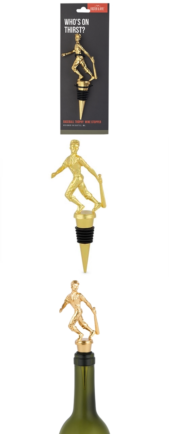 Gold-Plated Baseball Trophy Wine Stopper by Foster & Rye