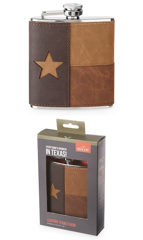 Rustic Faux-Leather-Wrapped Texas Flag Flask by Foster & Rye