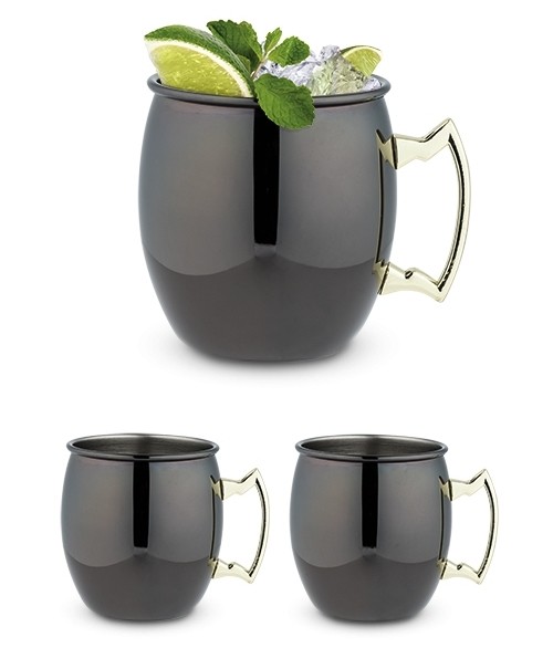 Black Moscow Mule Mug with Gold Handle by True (2 Pack)