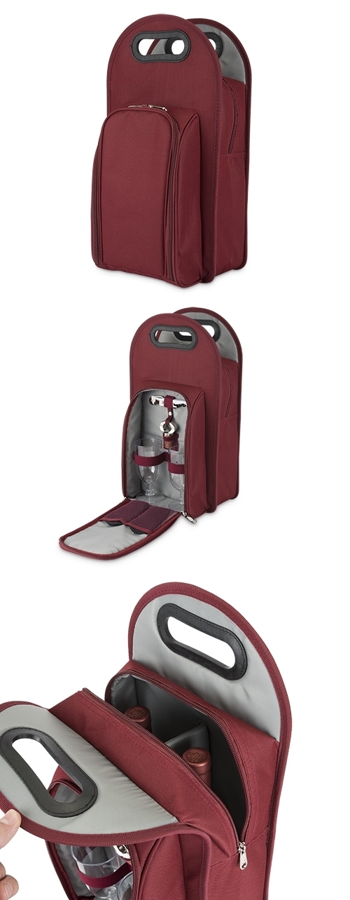 Metro: 2-Bottle Wine Tote in Burgundy & Grey by True