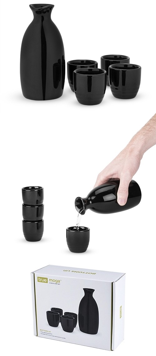 Moga: 5-Piece Sake Set in Glossy Black by True