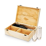 Congratulations! Wood Champagne Gift-Box with Stemless Flutes by Twine