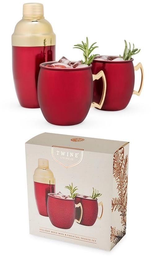 Red Moscow Mule Mugs & Cocktail Shaker Gift Set by Twine
