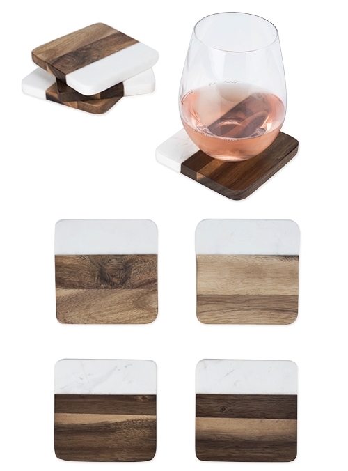 Rustic Farmhouse: Marble & Acacia-Wood Coasters by Twine (Set of 4)