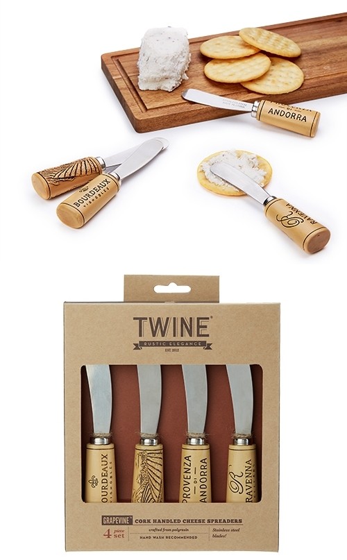 Grapevine: Cork-Handled Cheese Spreader Set by Twine