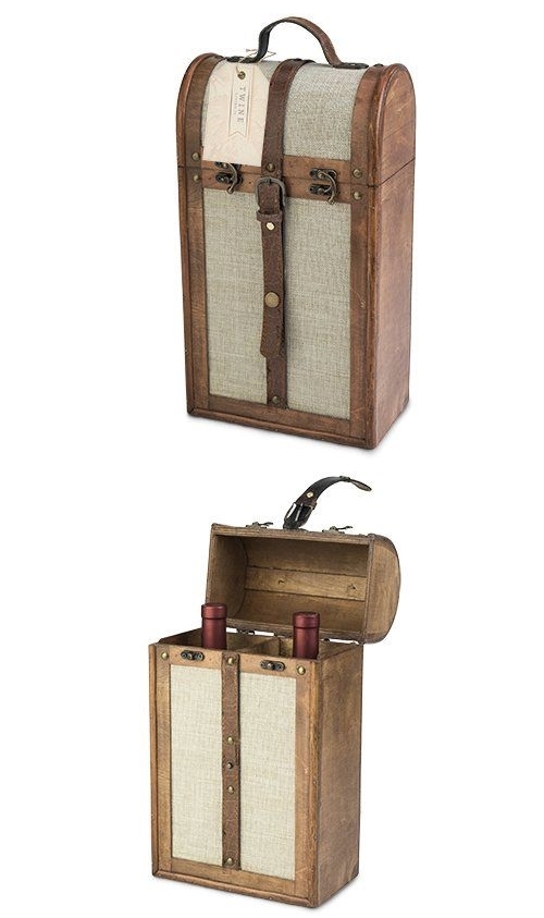 2-Bottle Vintage-Striped Trunk Wine Box by Twine