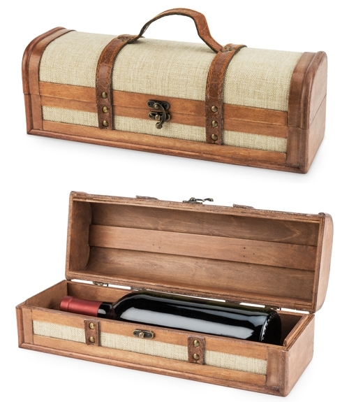 1-Bottle Vintage-Striped Trunk Wine Box by Twine