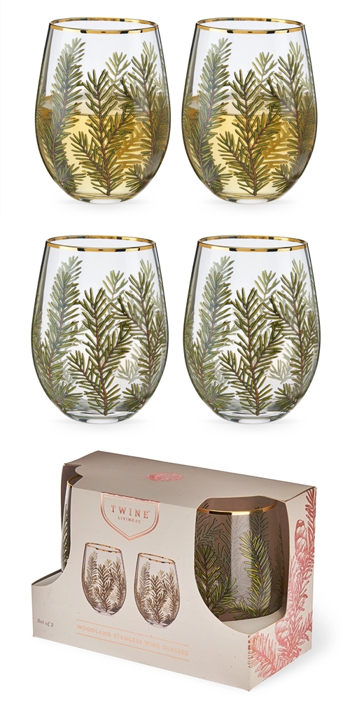 Woodland Motif Stemless Wine Glasses by Twine (Set of 2)